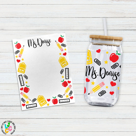 Teacher Notepad and Libby Glass Gift Set