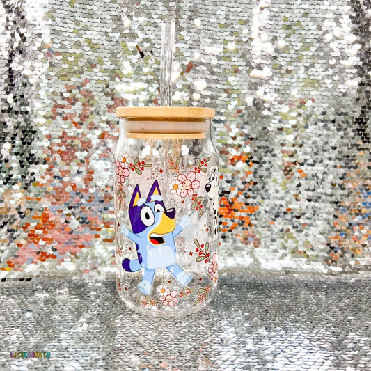 Floral Blue Dog Tumbler