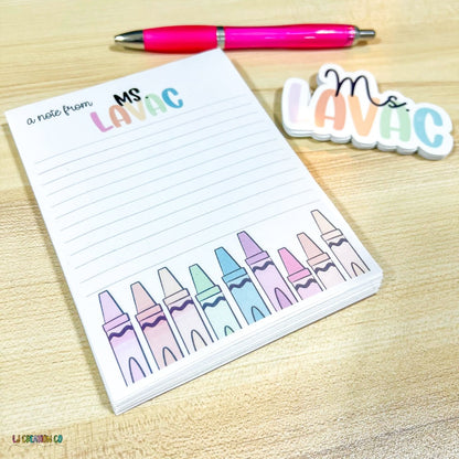 Custom Teacher Pastel Notepad and Stickers