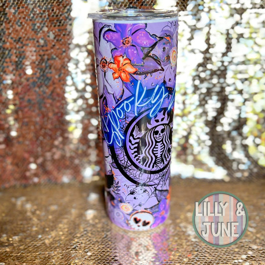 Purple Floral Spooky Vibes Tumbler