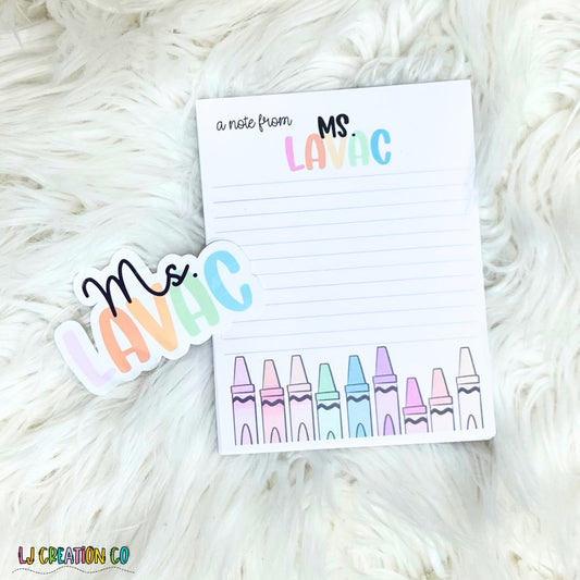 Custom Teacher Pastel Notepad and Stickers